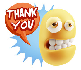 3d Rendering Sad Character Emoticon Expression saying Thank You