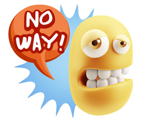 3d Rendering Sad Character Emoticon Expression saying No Way wit