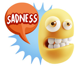 3d Rendering Sad Character Emoticon Expression saying Sadness wi