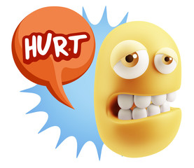 3d Rendering Sad Character Emoticon Expression saying Hurt with