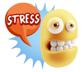 3d Rendering Sad Character Emoticon Expression saying Stress wit