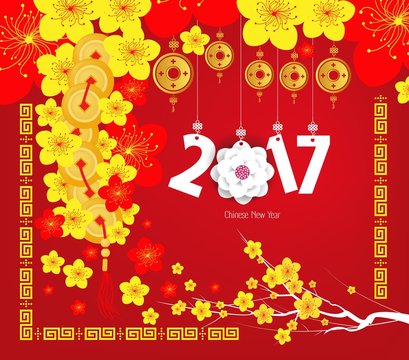 Happy Chinese new year 2017 card, Year of the Rooster
