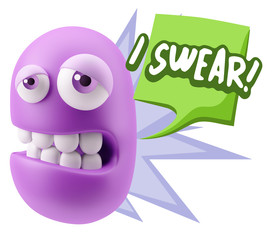 3d Rendering Sad Character Emoticon Expression saying I Swear wi