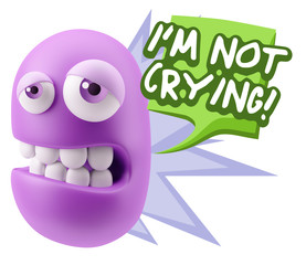 3d Rendering Sad Character Emoticon Expression saying I'm Not Cr