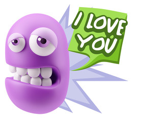 3d Rendering Sad Character Emoticon Expression saying I Love You