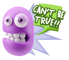 3d Rendering Sad Character Emoticon Expression saying Can't be T