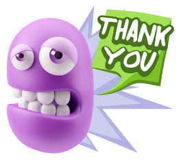 3d Rendering Sad Character Emoticon Expression saying Thank You
