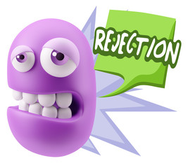 3d Rendering Sad Character Emoticon Expression saying Rejection