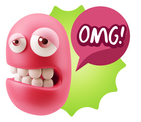 3d Rendering Sad Character Emoticon Expression saying OMG with C