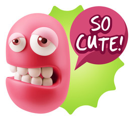 3d Rendering Sad Character Emoticon Expression saying So Cute wi