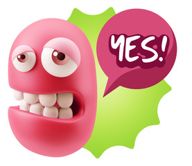 3d Rendering Sad Character Emoticon Expression saying Yes with C