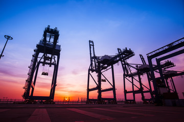 Cargo port in the evening