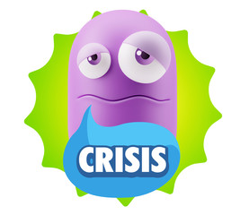 3d Rendering Sad Character Emoticon Expression saying Crisis wit
