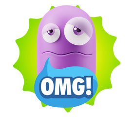 3d Rendering Sad Character Emoticon Expression saying OMG with C