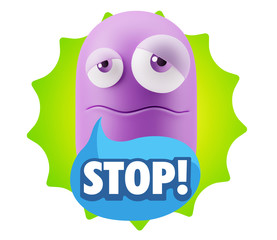 3d Rendering Sad Character Emoticon Expression saying Stop! with