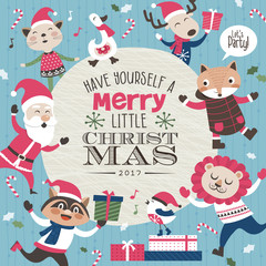 Obraz na płótnie Canvas Christmas card with Santa Claus and friends 