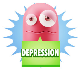 3d Rendering Sad Character Emoticon Expression saying Depression