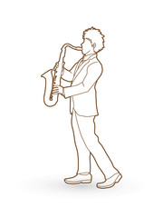 Saxophone player outline graphic vector.