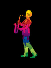 Fototapeta premium Saxophone player designed using melt colors graphic vector.
