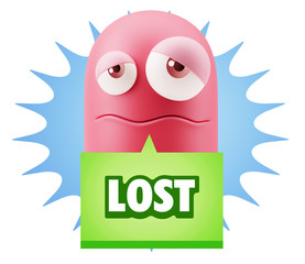 3d Rendering Sad Character Emoticon Expression saying Lost with