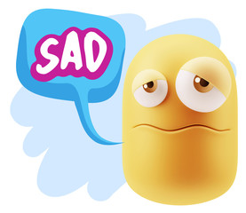 3d Rendering Sad Character Emoticon Expression saying Sad with C