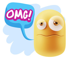 3d Rendering Sad Character Emoticon Expression saying OMG with C
