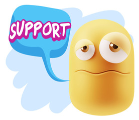 3d Rendering Sad Character Emoticon Expression saying Support wi
