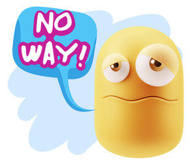 3d Rendering Sad Character Emoticon Expression saying No Way wit
