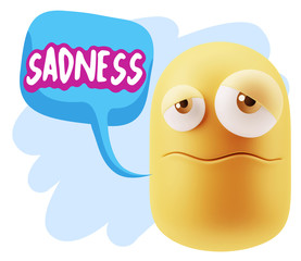 3d Rendering Sad Character Emoticon Expression saying Sadness wi