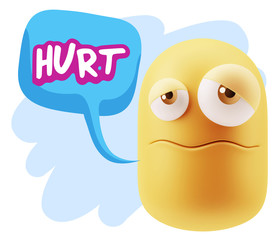 3d Rendering Sad Character Emoticon Expression saying Hurt with