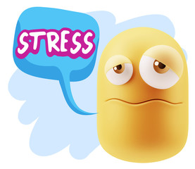 3d Rendering Sad Character Emoticon Expression saying Stress wit