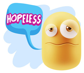 3d Rendering Sad Character Emoticon Expression saying Hopeless w