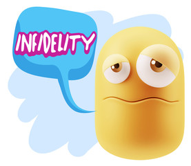 3d Rendering Sad Character Emoticon Expression saying Infidelity