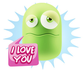 3d Rendering Sad Character Emoticon Expression saying I Love You