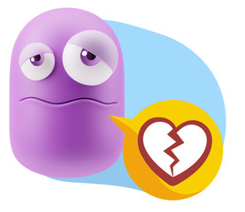 3d Rendering Sad Character Emoticon Expression saying Broken Hea