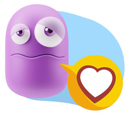 3d Rendering Sad Character Emoticon Expression saying Heart Shap