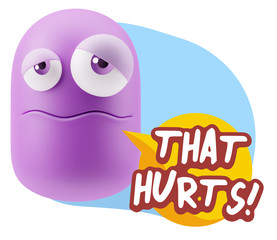 3d Rendering Sad Character Emoticon Expression saying That Hurts