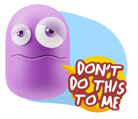 3d Rendering Sad Character Emoticon Expression saying Don't do t