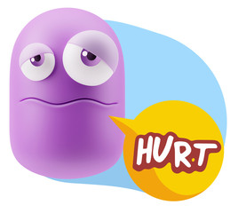 3d Rendering Sad Character Emoticon Expression saying Hurt with