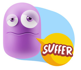 3d Rendering Sad Character Emoticon Expression saying Suffer wit