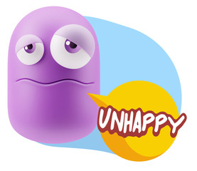 3d Rendering Sad Character Emoticon Expression saying Unhappy wi