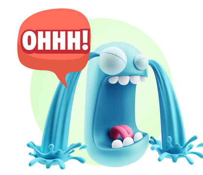 3d Rendering Sad Character Emoticon Expression saying Oh with Co