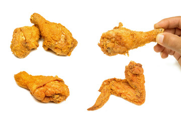 Set of Fried chicken on white Background.