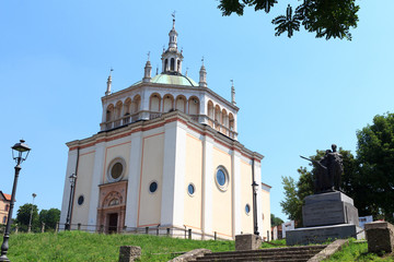 Fototapeta premium Church at historic industrial town Crespi d'Adda near Bergamo, Lombardy, Italy