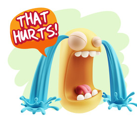 3d Rendering Sad Character Emoticon Expression saying That Hurts