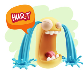 3d Rendering Sad Character Emoticon Expression saying Hurt with