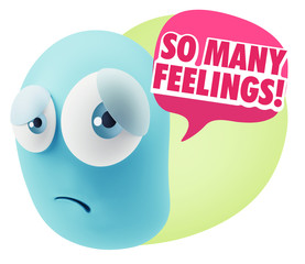 3d Rendering Sad Character Emoticon Expression saying So Many Fe