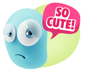 3d Rendering Sad Character Emoticon Expression saying So Cute wi