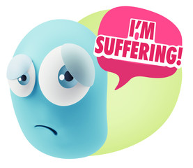 3d Rendering Sad Character Emoticon Expression saying I'm Suffer