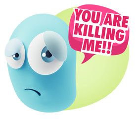 3d Rendering Sad Character Emoticon Expression saying You are Ki